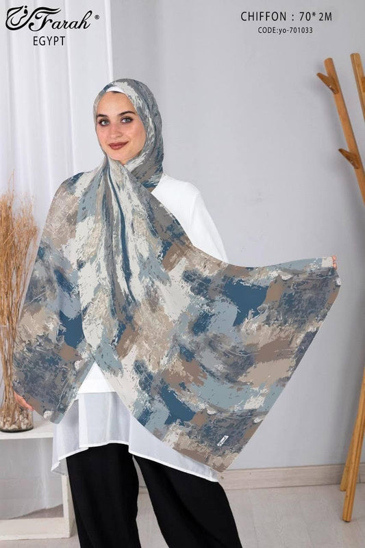 Patterned Chiffon- Abstract Gray Blue