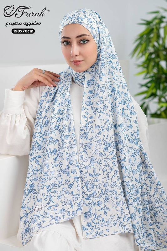 Cotton Crinkle Modal Hijab- Blue flower