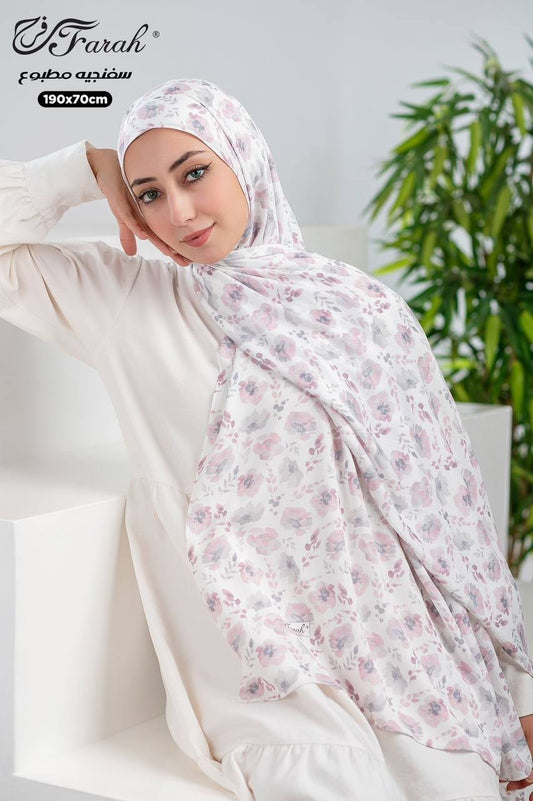 Cotton Crinkle Modal Hijab- Purple Flower